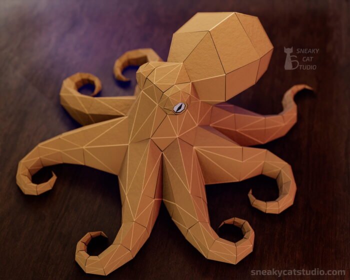 Polygonal Beige Octopus on the floor main view