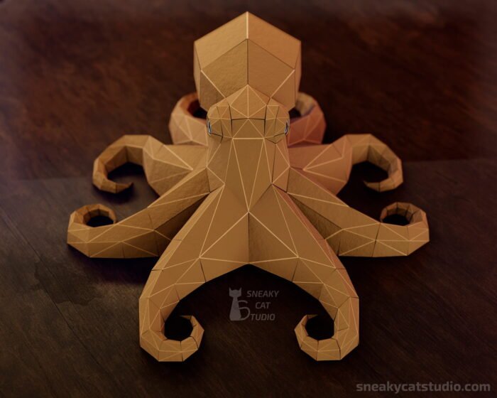 Polygonal Beige Octopus on the floor front view