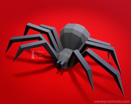 Black paper geometric spider on red background
