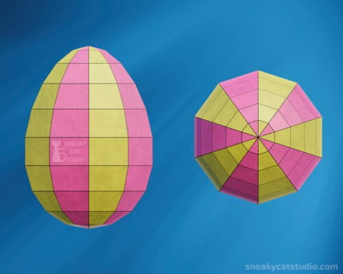 Paper Easter egg with pattern on the on a blue background pattern 4 top and front view
