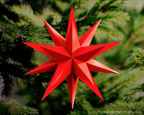 Paper Red Multistar at the Christmas tree