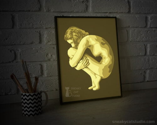 Paper layered shadow box Girl sitting with yellow light on the table