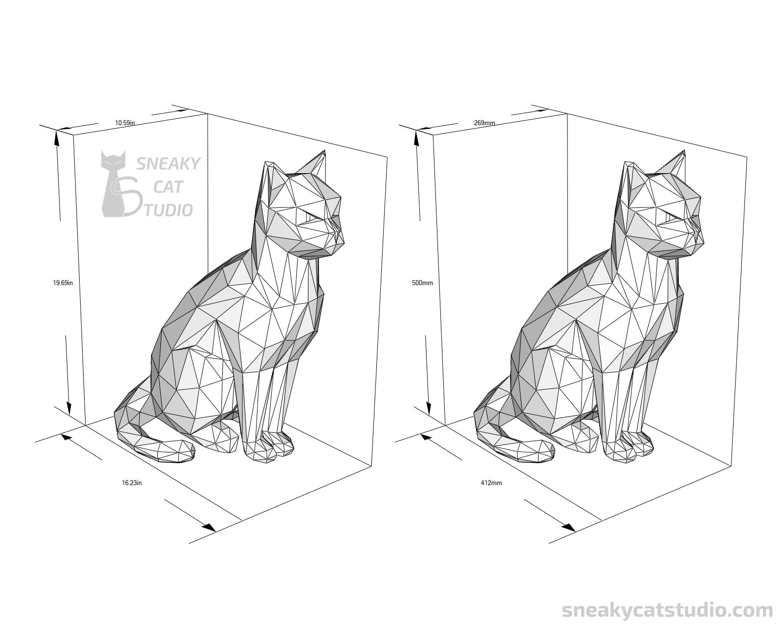 Low poly 3D paper craft cute cat template